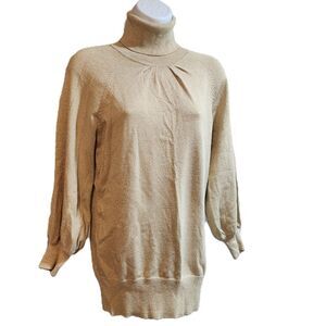 Express Design Studio, Gold Metallic Oversized Turtleneck with Puff Sleeves, LG